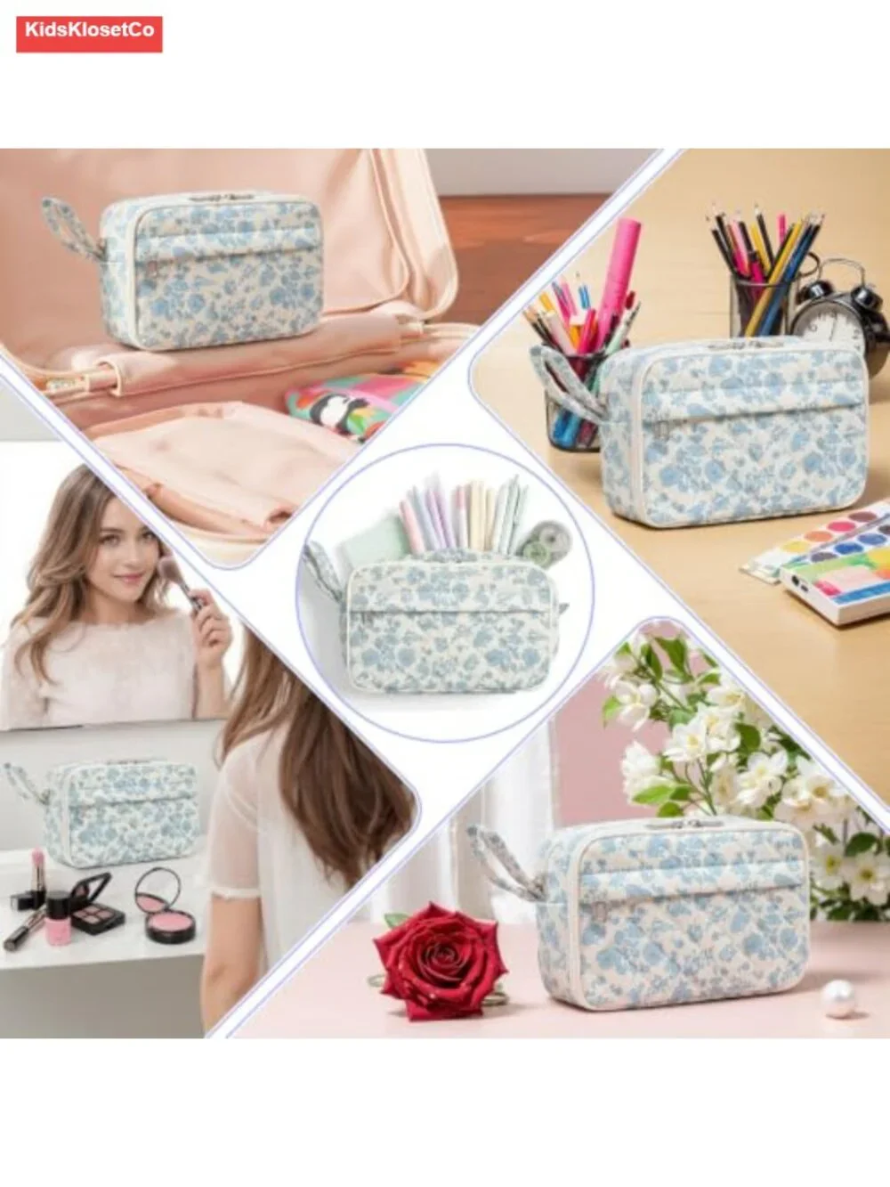 Quilted Pencil Pouch with Compartments, Large Pencil Case Organizer - Picture 5 of 5